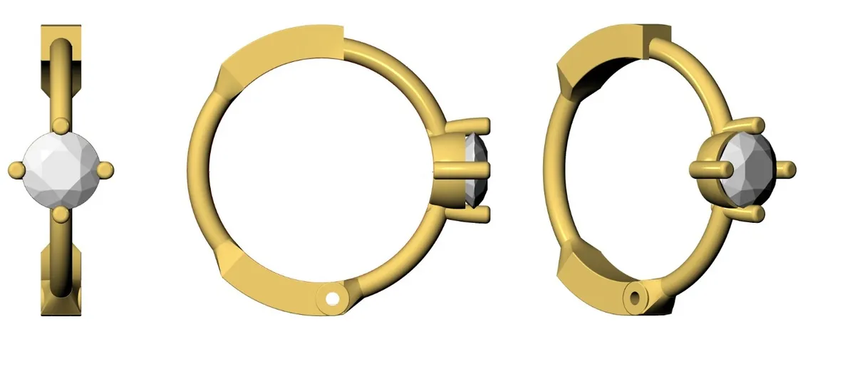 Round Diamond Solitaire Gold Hoops Earring 